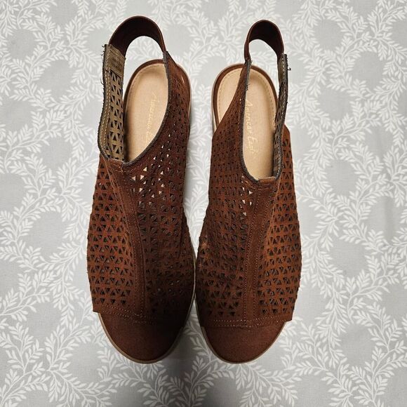 American Eagle Block Heel Slingback Open Toe Sandals Brown Size 9 - Picture 2 of 11